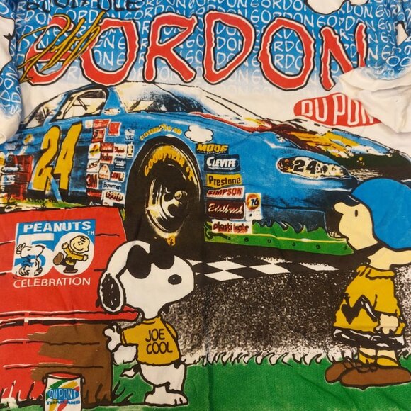 Nascar Gordon X Peanuts Snoopy Mens XL Bootleg Tees Oldschool 1980 Double Sided - Picture 2 of 8